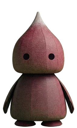 富士山の「おやまぬし」。フェルトでできた、とがった頭の小さなキャラクター