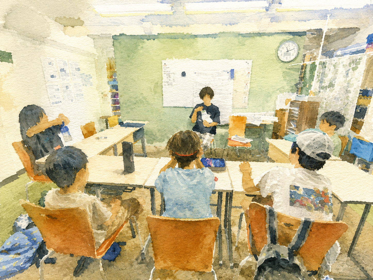 アグロラ祭に向けて準備する小学生の作品と模造紙